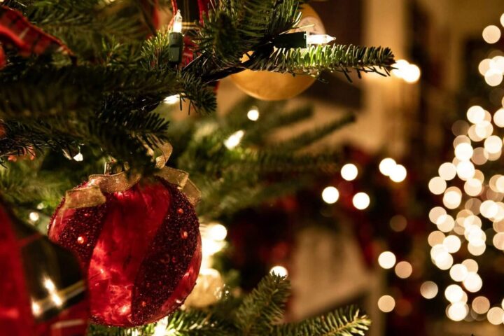 festive holiday christmas tree close up